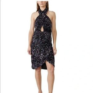 Bardot The Sequin Halter Dress, Black/Multi, Black Tie, Cocktail Party Large NWT